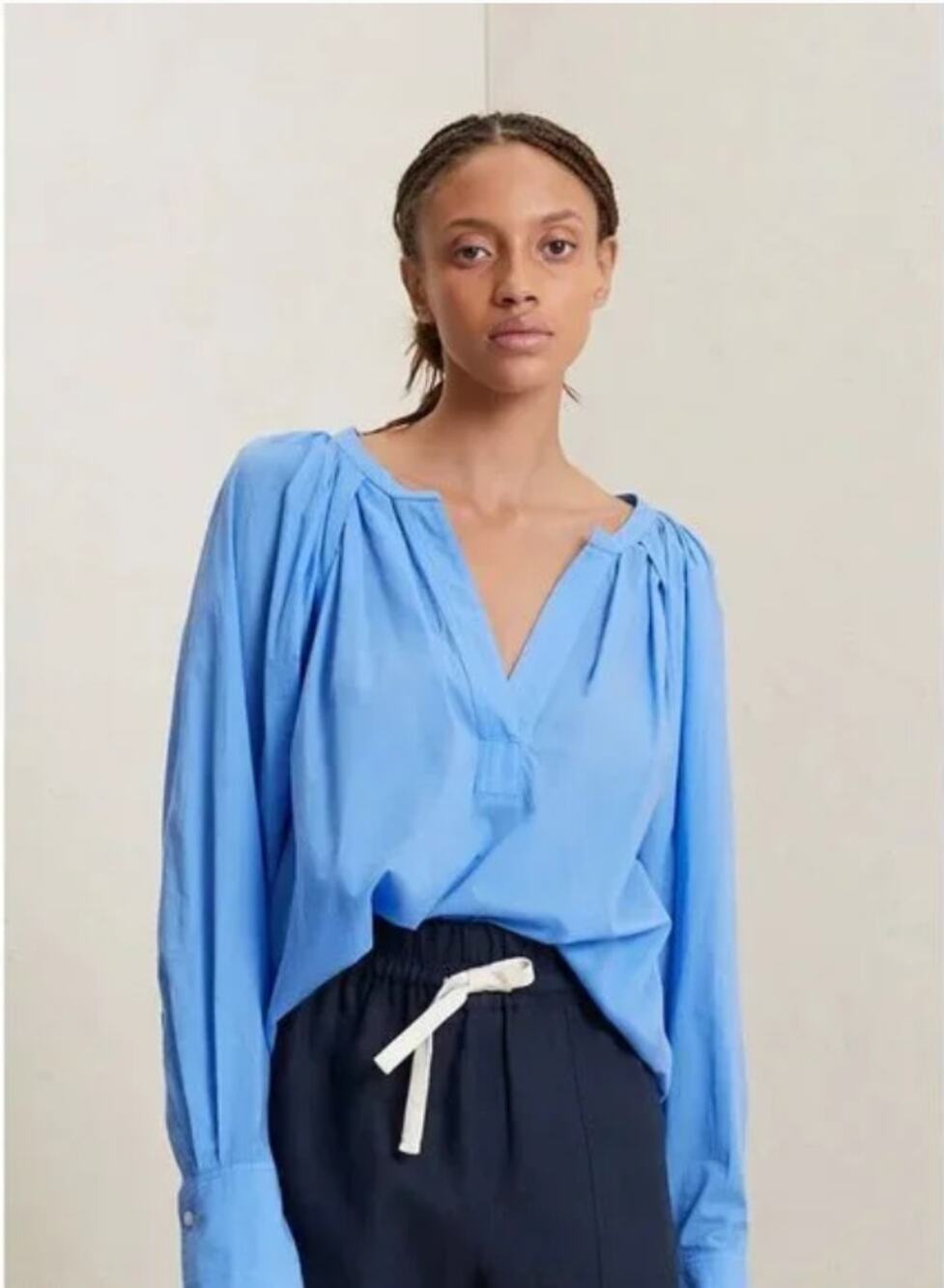 A.L.C Nomad Pleated Cotton Blouse in Blue Sea 6